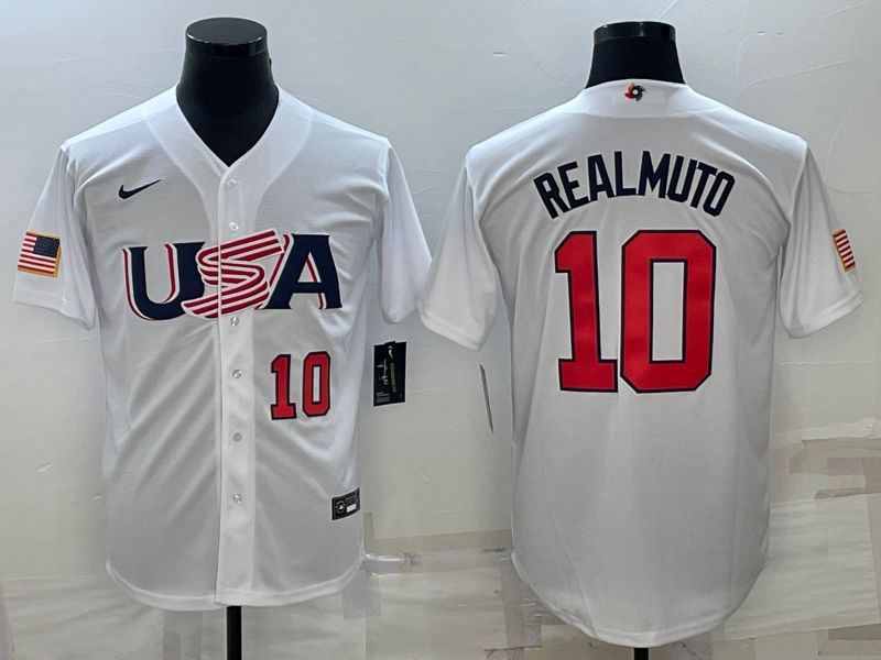 Men 2023 World Cub USA #10 Realmuto White Nike MLB Jersey16